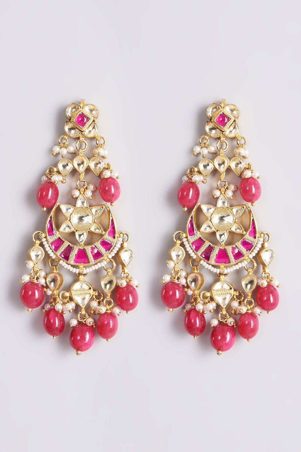 Gold Plated Kundan Polki Chandbali Dangler Earrings
