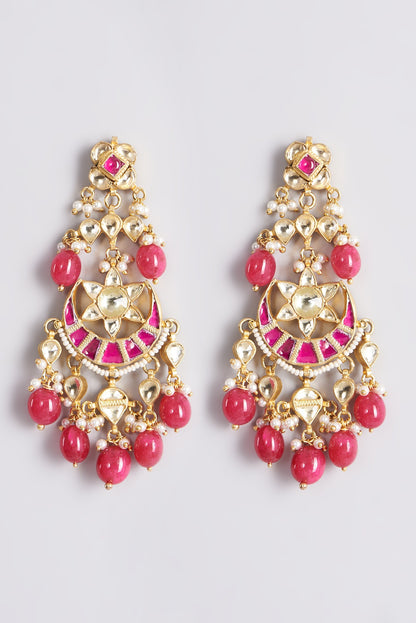 Gold Plated Kundan Polki Chandbali Dangler Earrings