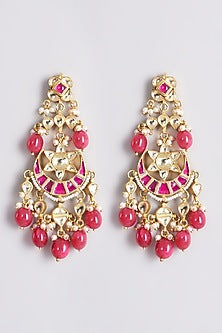 Gold Plated Kundan Polki Chandbali Dangler Earrings