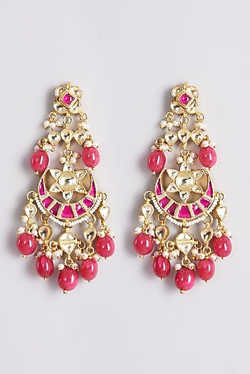 Gold Plated Kundan Polki Chandbali Dangler Earrings
