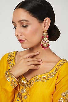 Gold Plated Kundan Polki Chandbali Dangler Earrings