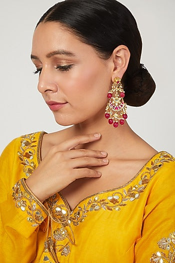 Gold Plated Kundan Polki Chandbali Dangler Earrings