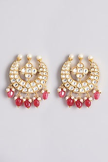 Gold Plated Kundan Polki Chandbali Stud Earrings