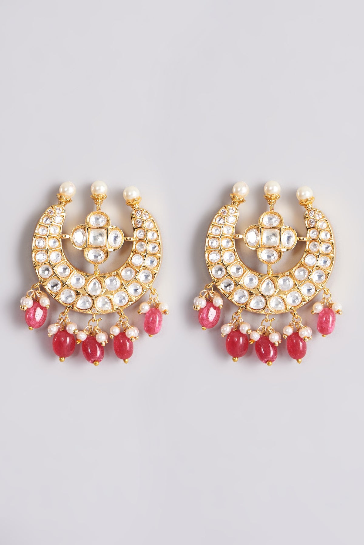 Gold Plated Kundan Polki Chandbali Stud Earrings