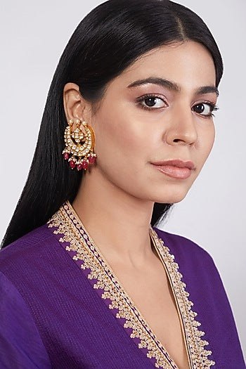Gold Plated Kundan Polki Chandbali Stud Earrings