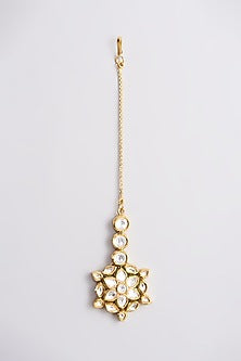 Gold Plated Kundan Polki Floral Maang Tikka