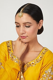 Gold Plated Kundan Polki Floral Maang Tikka