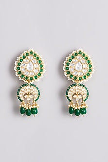 Gold Plated Kundan Polki Leaf & Crescent Dangler Earrings