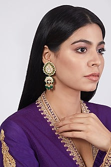 Gold Plated Kundan Polki Leaf & Crescent Dangler Earrings