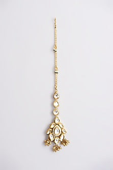 Gold Plated Beaded & Kundan Polki Maang Tikka