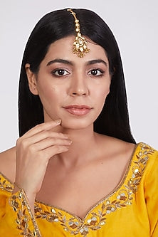Gold Plated Beaded & Kundan Polki Maang Tikka