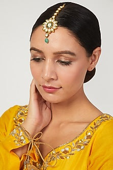 Gold Plated Kundan Polki Meenakari Maang Tikka