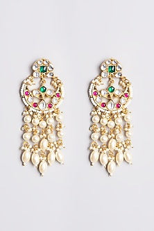 Gold Plated Kundan Polki & Pearls Dangler Earrings
