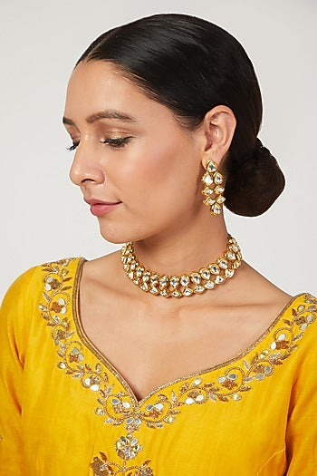 Gold Plated Kundan Polki Choker Necklace Set