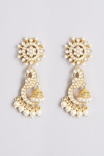 Gold Plated Dangler Earrings With Kundan Polki