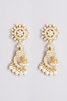 Gold Plated Dangler Earrings With Kundan Polki