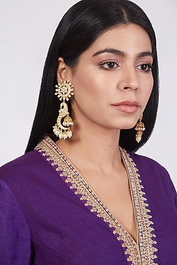 Gold Plated Dangler Earrings With Kundan Polki