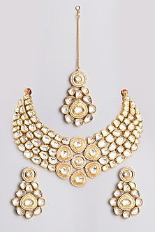 Gold Plated Zircons & Kundan Polki Bridal Necklace Set