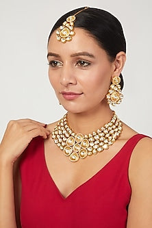 Gold Plated Zircons & Kundan Polki Bridal Necklace Set