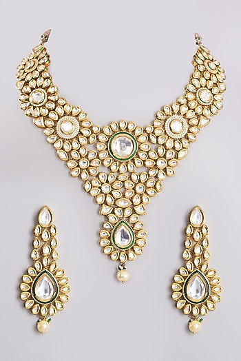 Gold Plated Green Meenakari Necklace Set