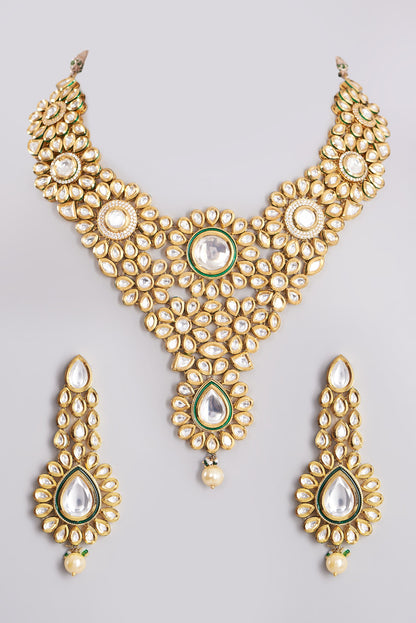 Gold Plated Green Meenakari Necklace Set
