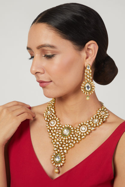 Gold Plated Green Meenakari Necklace Set