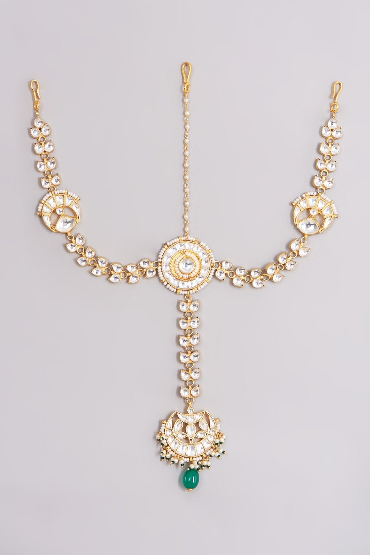 Gold Plated Kundan Polki Sheeshphool-Tikka
