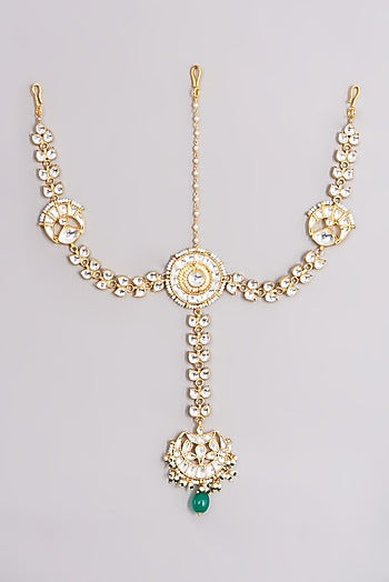 Gold Plated Kundan Polki Sheeshphool-Tikka