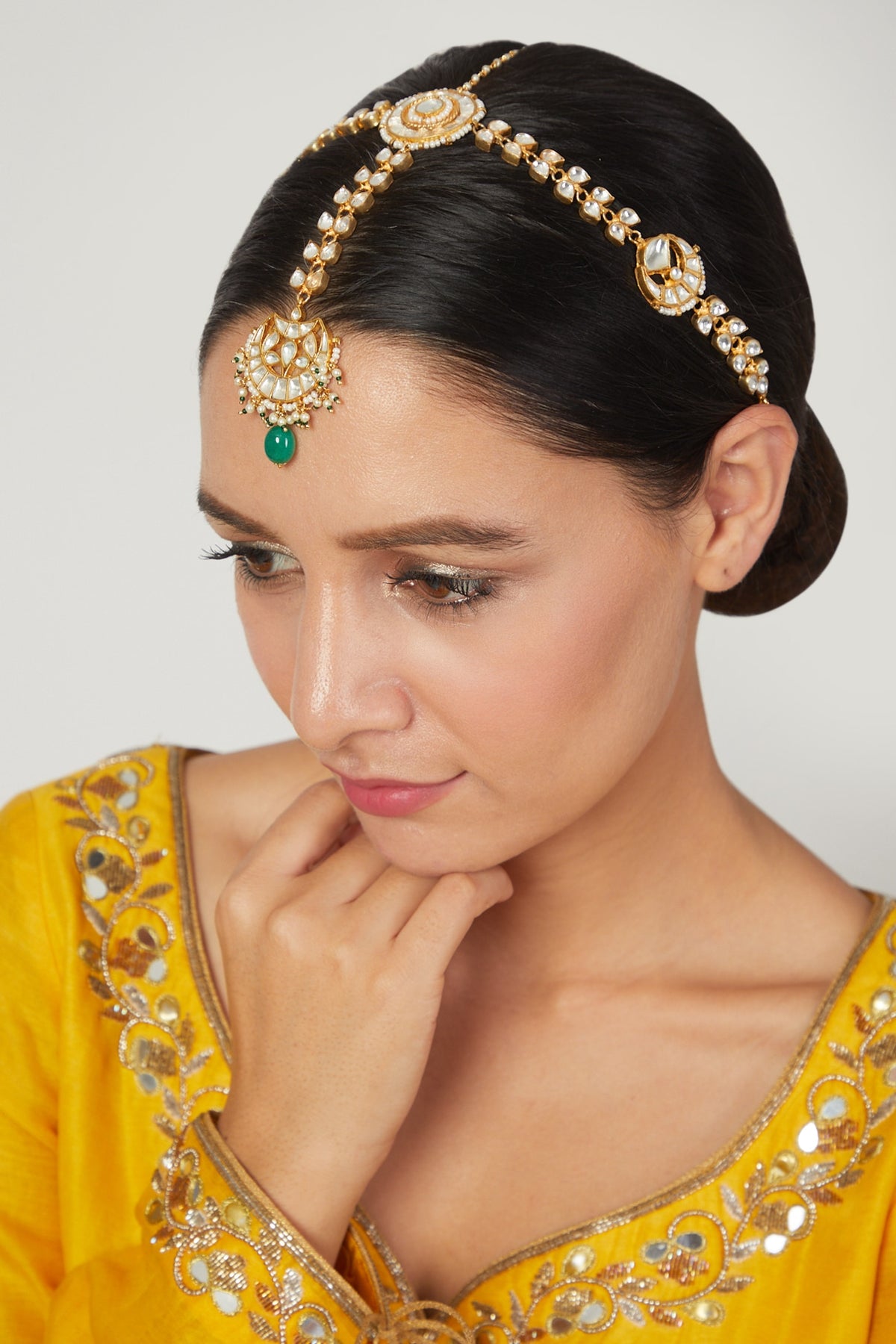 Gold Plated Kundan Polki Sheeshphool-Tikka