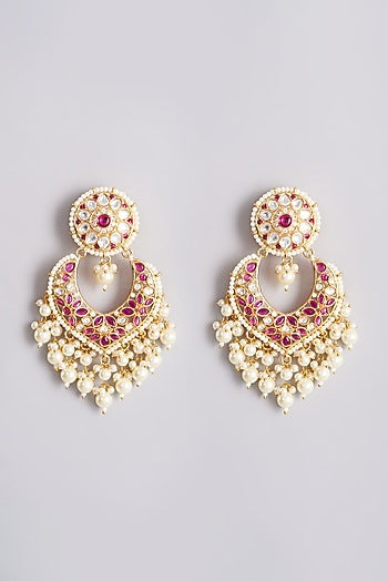Gold Plated Dangler Earrings With Red Beads