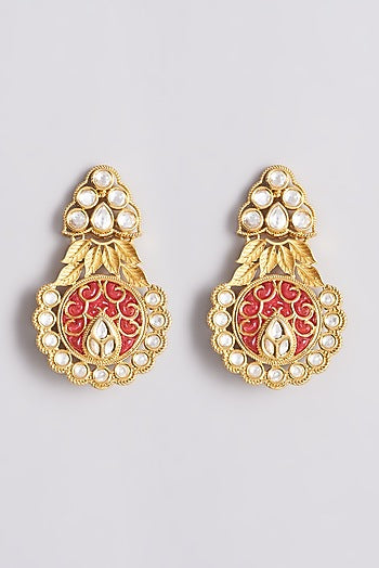 Gold Plated Stud Earrings With Kundan Polki