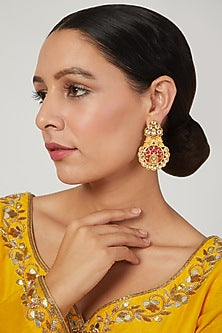 Gold Plated Stud Earrings With Kundan Polki