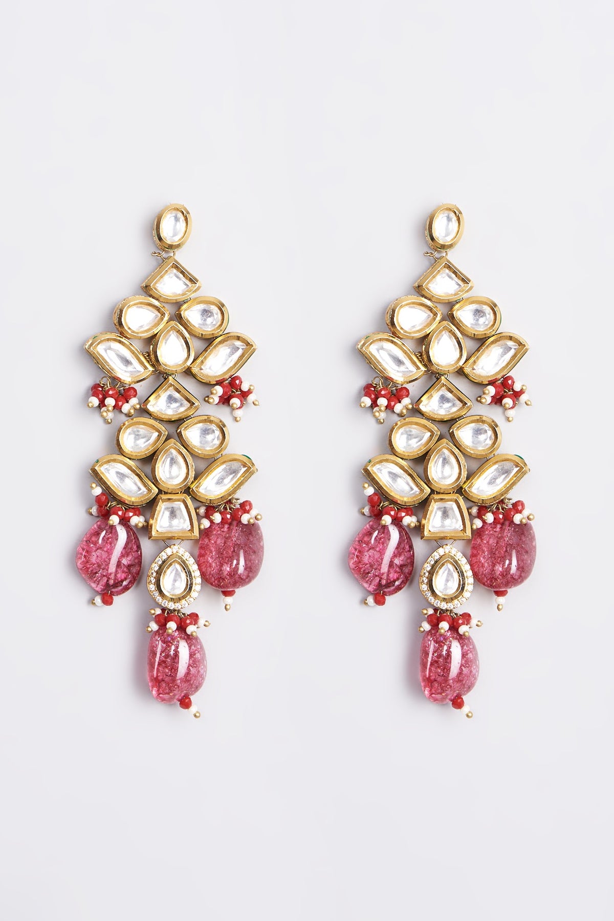 Gold Plated Earrings With Pink Quartz Stones