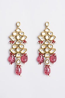 Gold Plated Earrings With Pink Quartz Stones