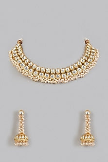 Gold Plated Pearls & Kundan Polki Necklace Set