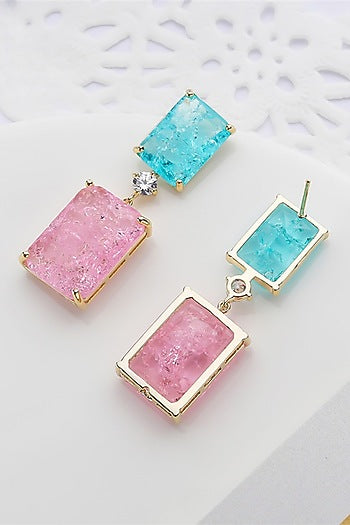 Gold Plated Pink Zircon Dangler Earrings