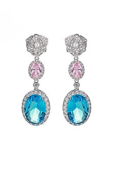 White Gold Finish Blue Stones & Cubic Zirconia Dangler Earrings