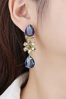 Gold Plated Teal Gemstone & Zircon Dangler Earrings