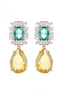 Gold Plated Golden Yellow & Lush Green Zircon Dangler Earrings