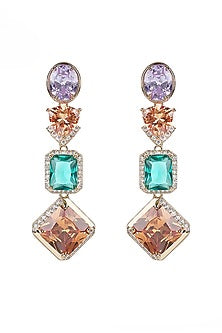 Gold Plated Multi-Colored Zircon Dangler Earrings