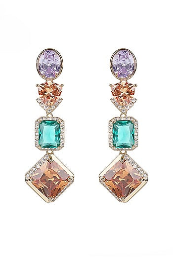 Gold Plated Multi-Colored Zircon Dangler Earrings