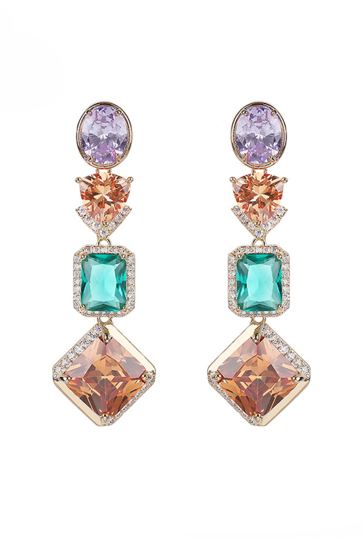 Gold Plated Multi-Colored Zircon Dangler Earrings
