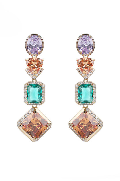 Gold Plated Multi-Colored Zircon Dangler Earrings