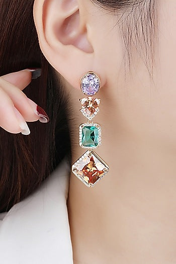 Gold Plated Multi-Colored Zircon Dangler Earrings