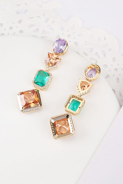 Gold Plated Multi-Colored Zircon Dangler Earrings