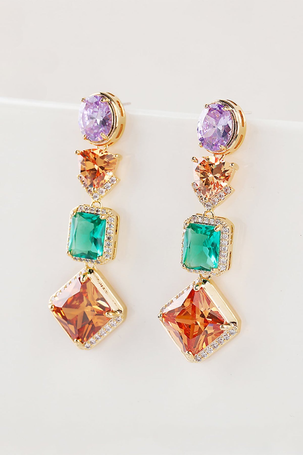 Gold Plated Multi-Colored Zircon Dangler Earrings