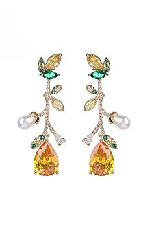 Gold Plated Marigold Yellow Zircon Dangler Earrings