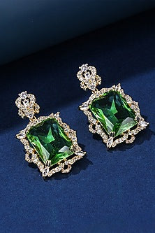 Gold Plated Green Gemstone & Zircon Dangler Earrings