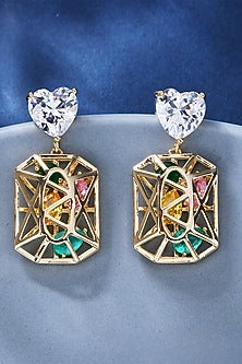 White Gold Finish Crystal & Zircon Dangler Earrings