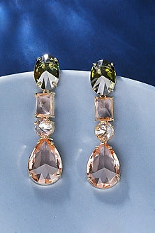 Gold Plated Cubic Zirconia & Green Stone Dangler Earrings